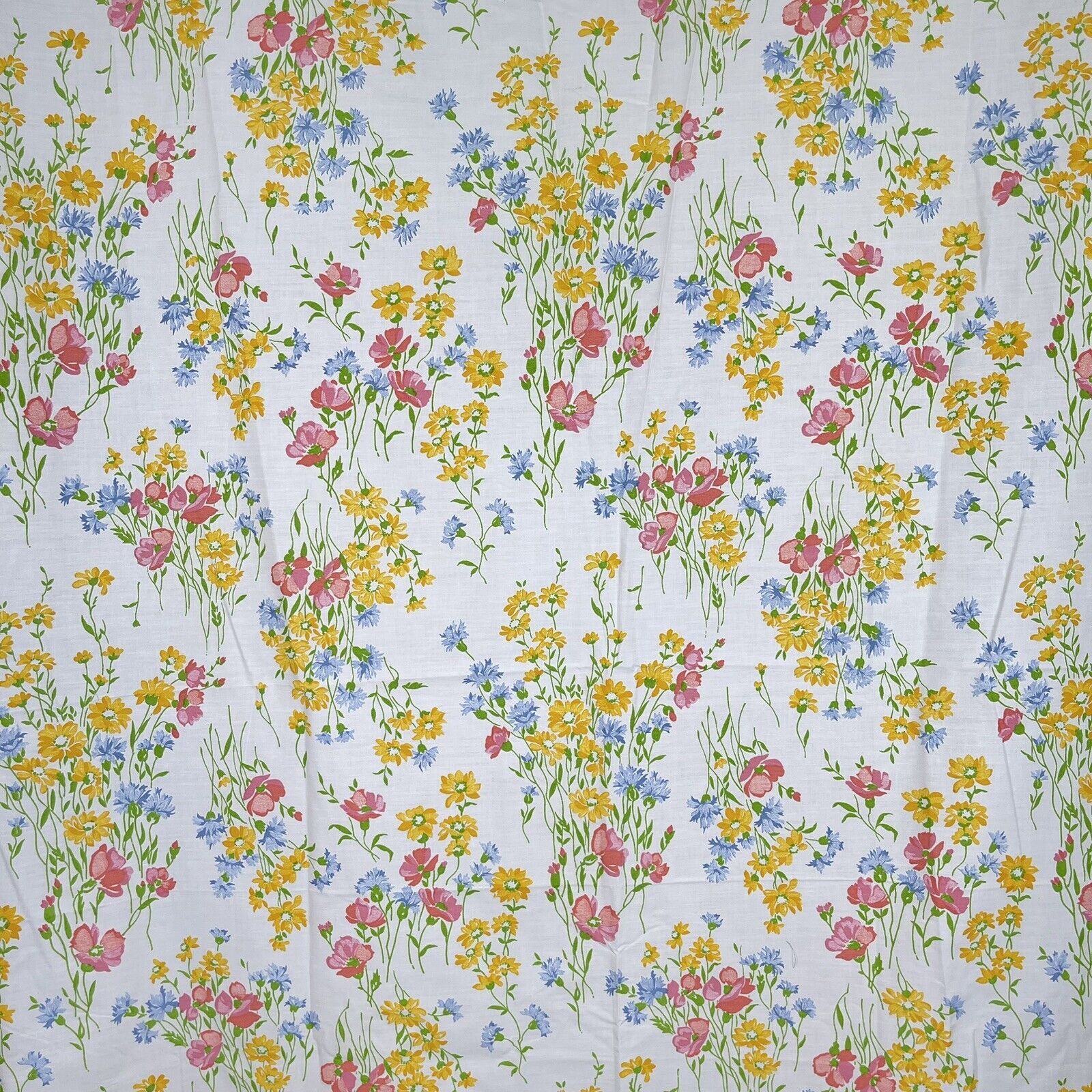 VTG Cannon Royal Family Floral Sheet Twin Flat Pink Yellow Green Blue White NWOT