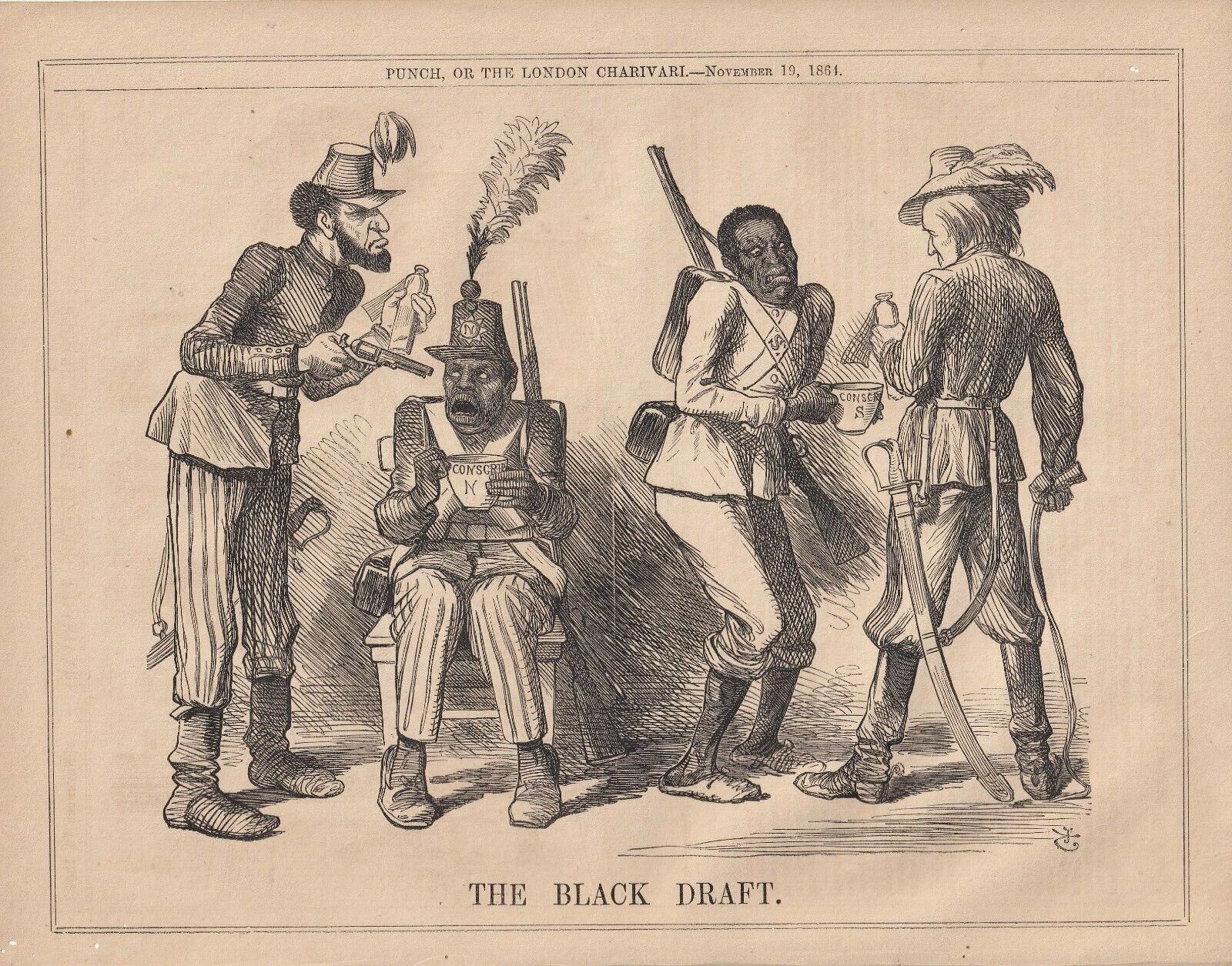 1864 Punch Cartoon Black Draft in American Civil War