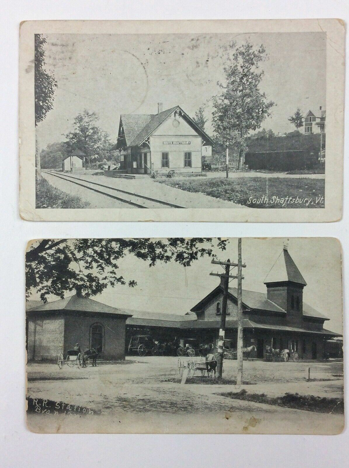 South Shaftsbury & Brandon Vermont Railroad station depot postcards 1909 & 1910