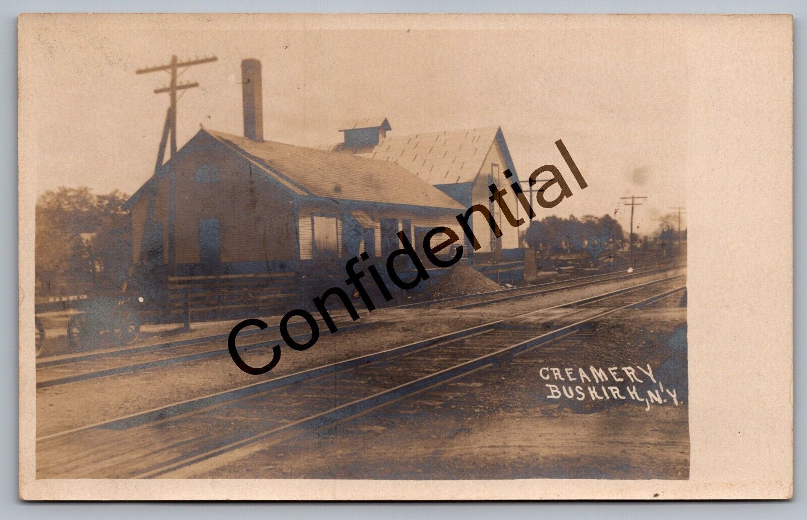 Real Photo Dairy Milk Creamery Factory w/ RR Station Buskirk NY RP RPPC G361
