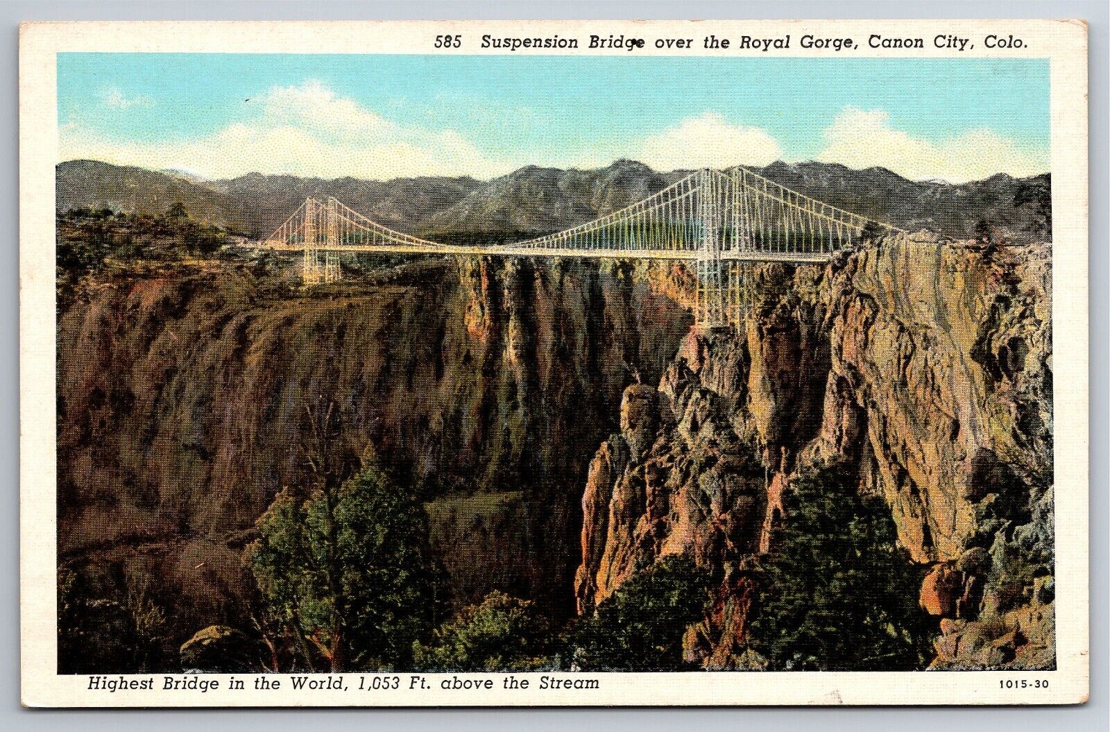 Postcard Canyon City Colorado Royal Gorge Suspension Bridge Sanborn Souvenir