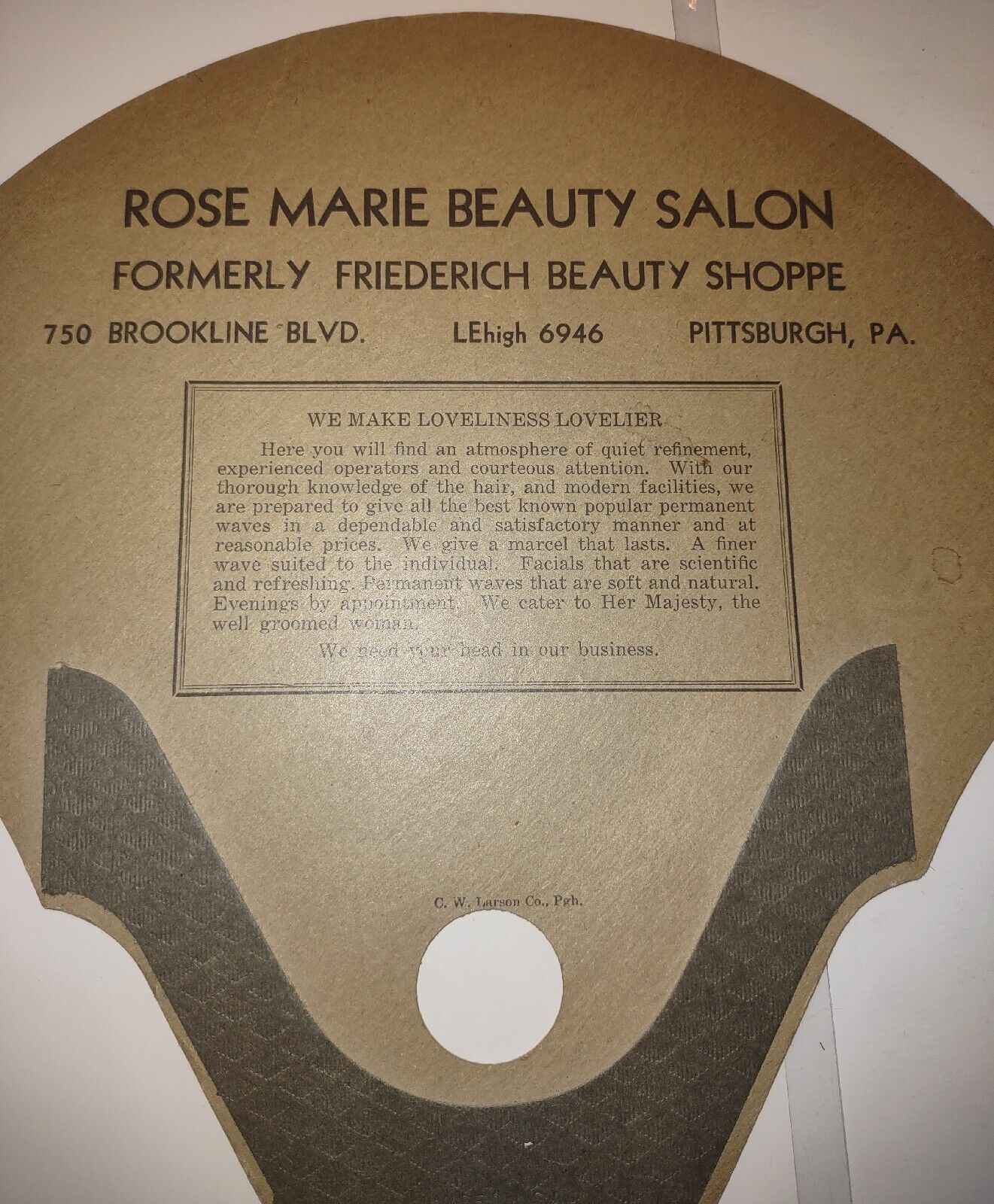 Rose Marie Beauty Salon Brookline PA Vintage Advertising Fan Pittsburgh 