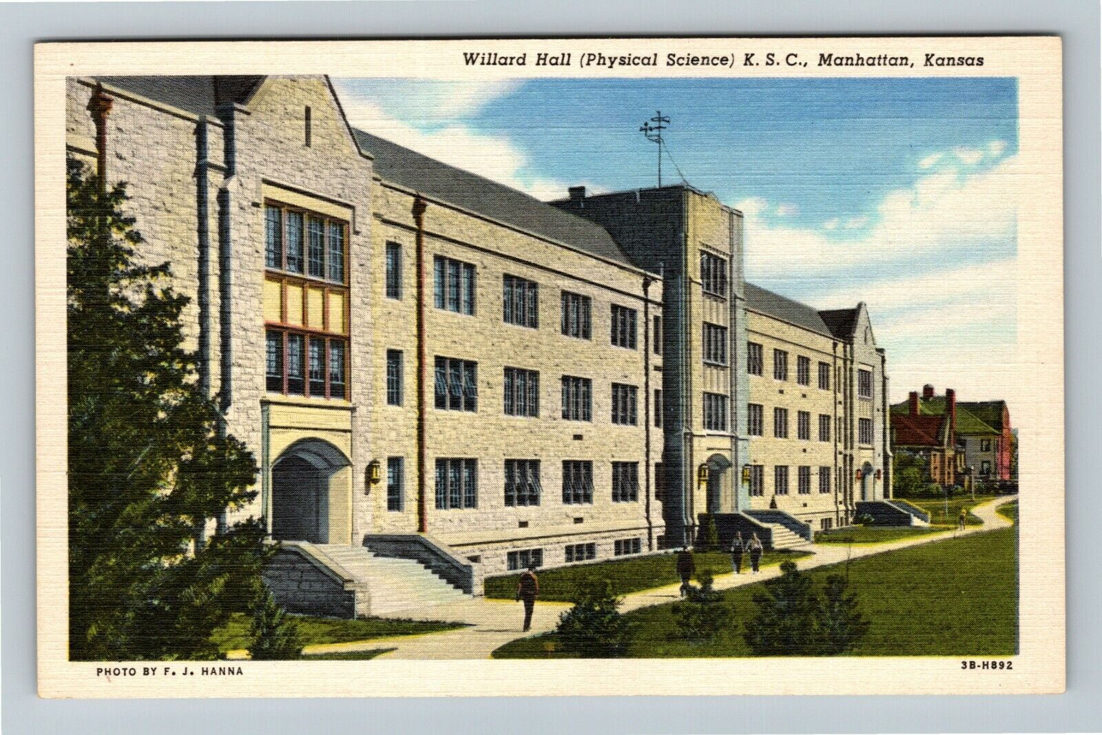 Manhattan KS-Kansas, Willard Hall, KSC Vintage Linen Postcard