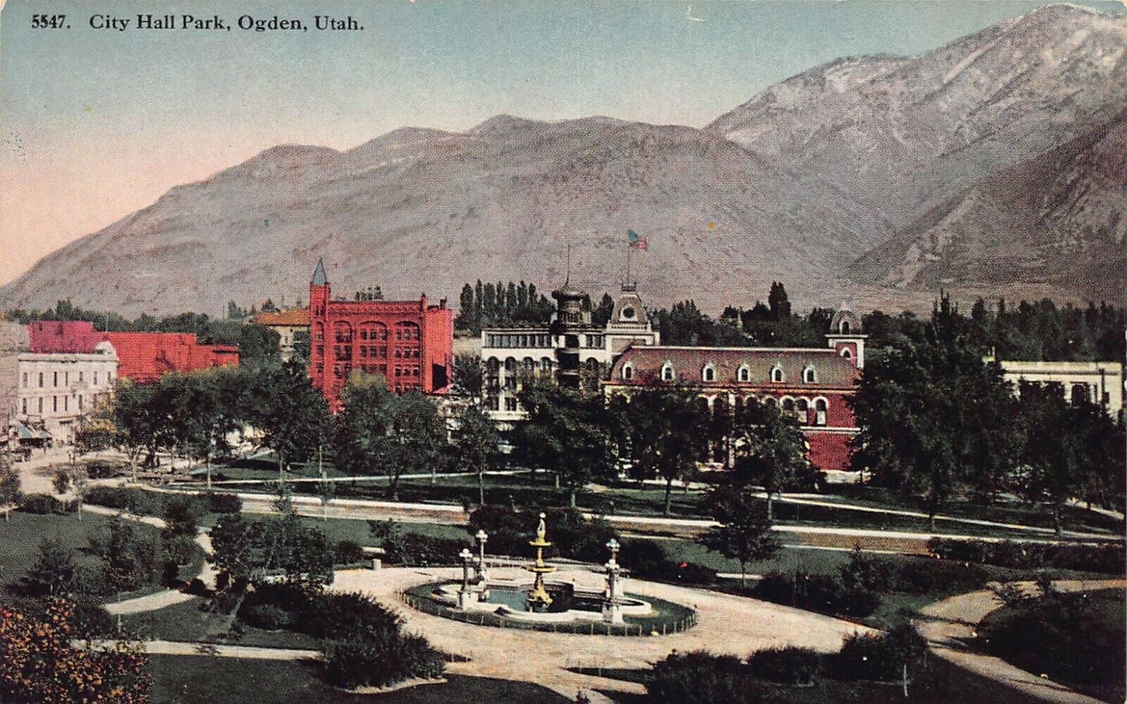 City Hall Park, Ogden, Utah, Early Postcard, Unused