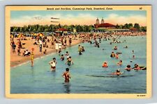 Stamford, CT-Connecticut, Beach & Pavilion, Cummings Park Vintagec1944 Postcard picture