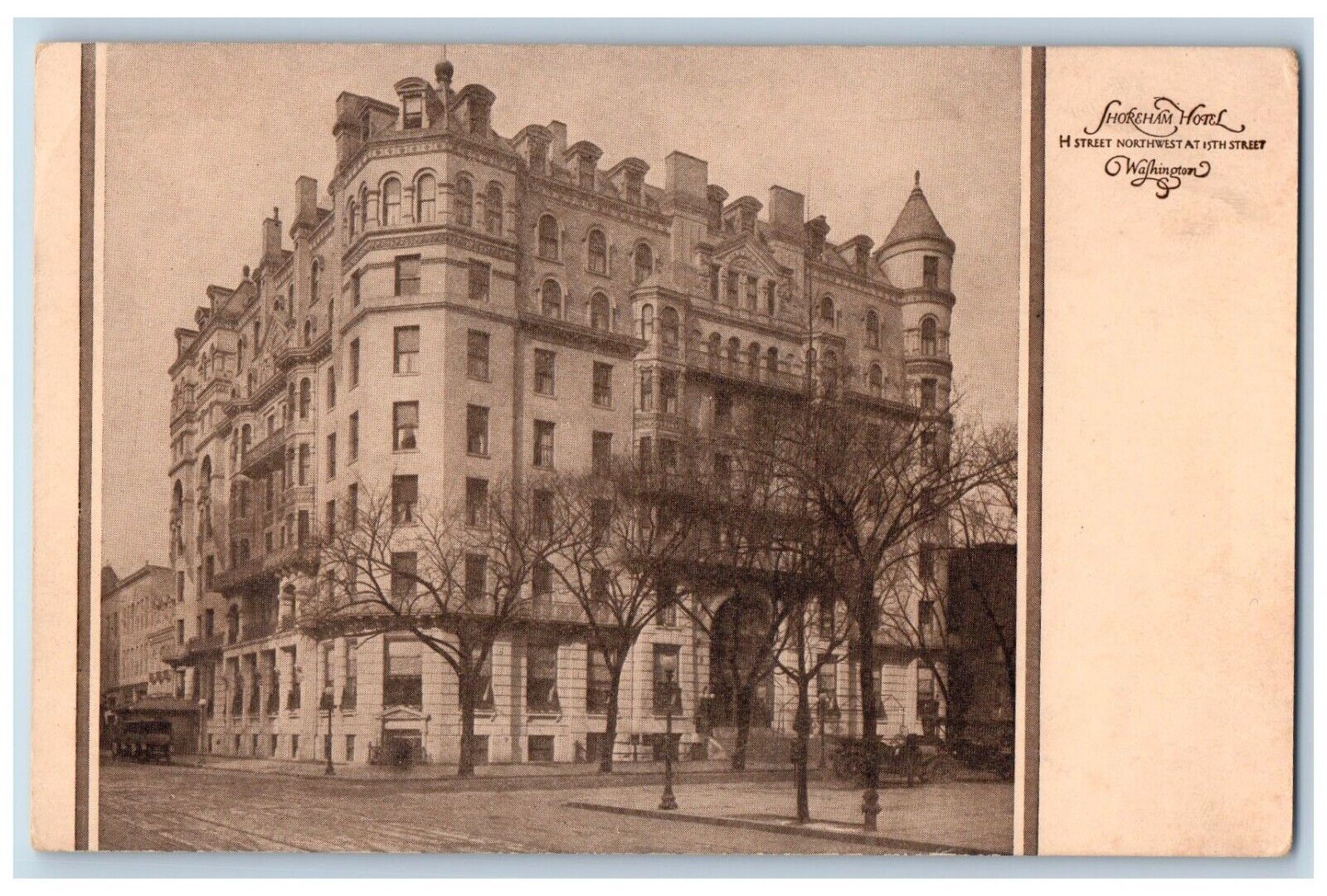 Washington D.C. Postcard Shoreham Hotel Building Street Trees Exterior Scene
