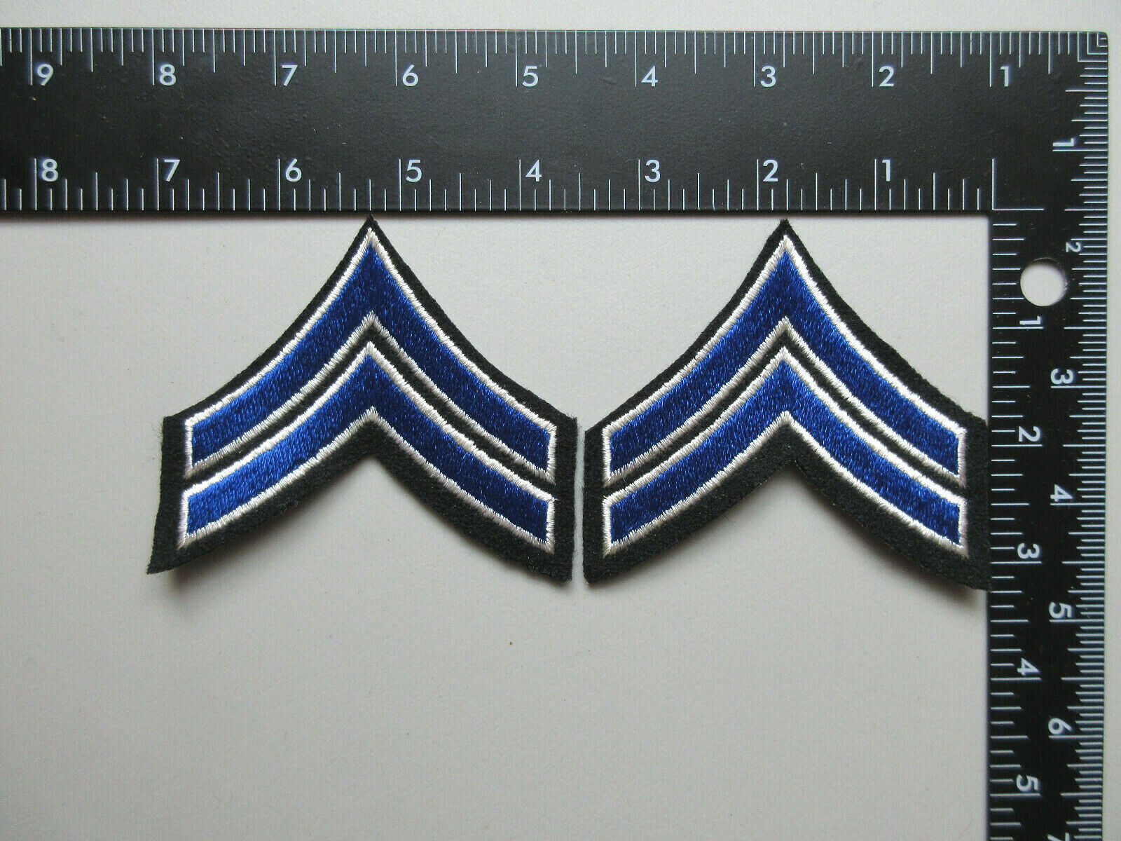 CORPORAL MILITARY SECURITY OFFICER RANK STRIPES PATCHES (BLUE / WHITE / BLACK)