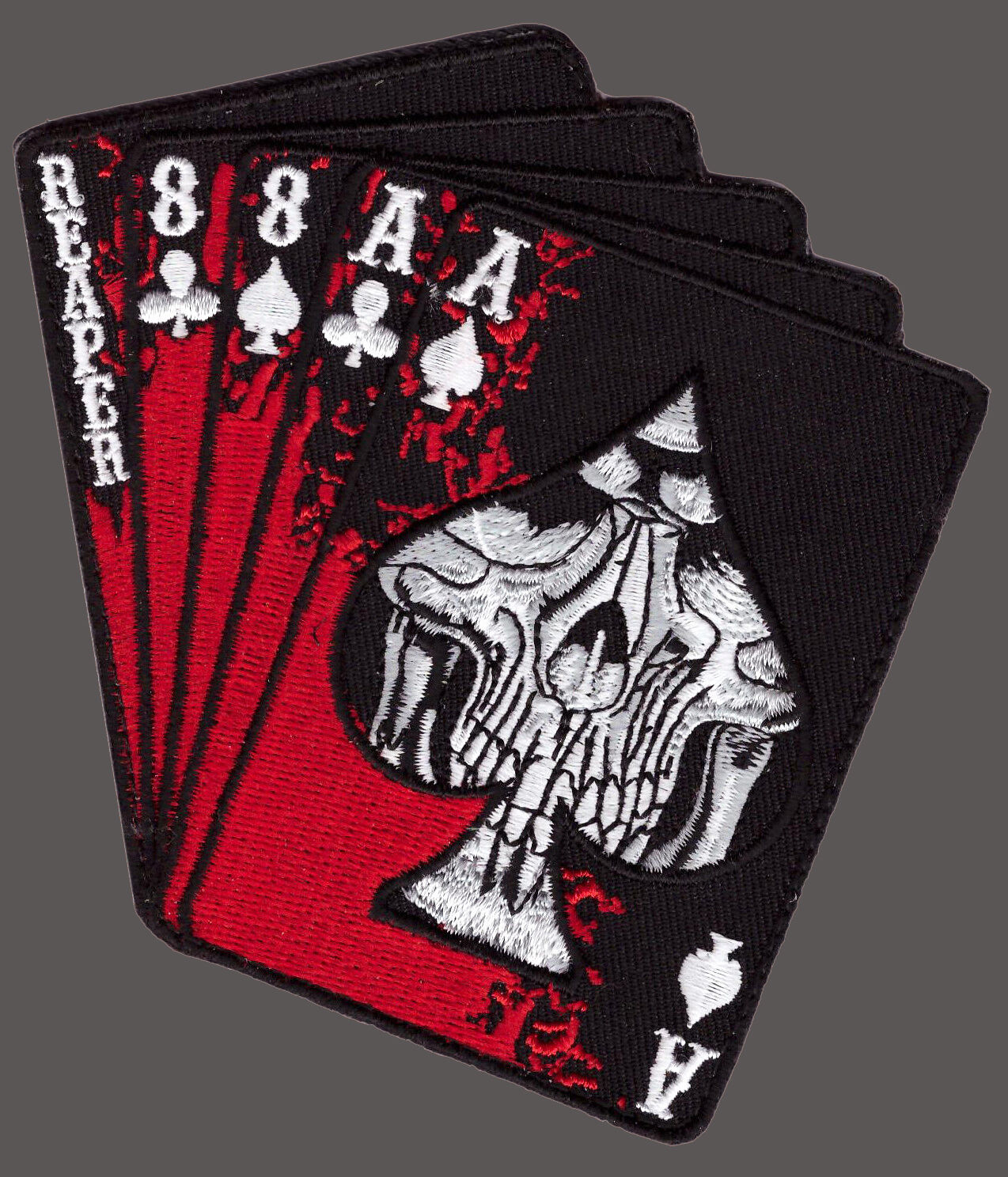 REAPER DEAD MAN'S HAND ACES REAPER SKULL SPADE IRON ON MC PATCH BY MILTACUSA