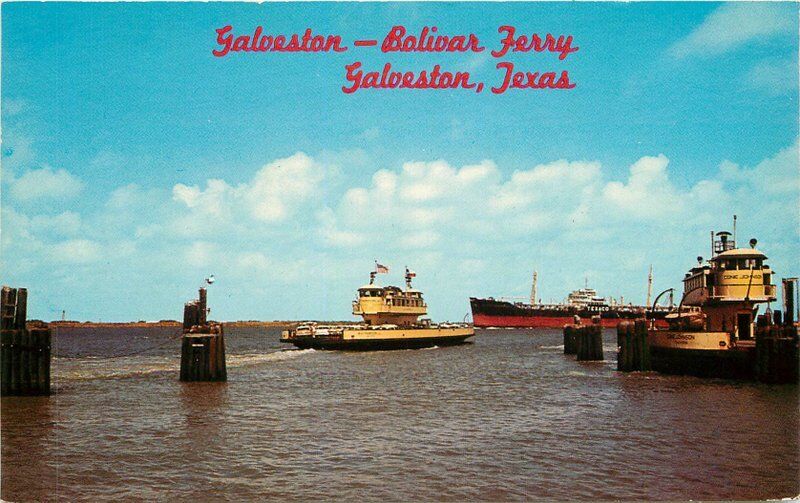 Bolivar Ferry Galveston Texas 1950s Crocker News postcard 9377