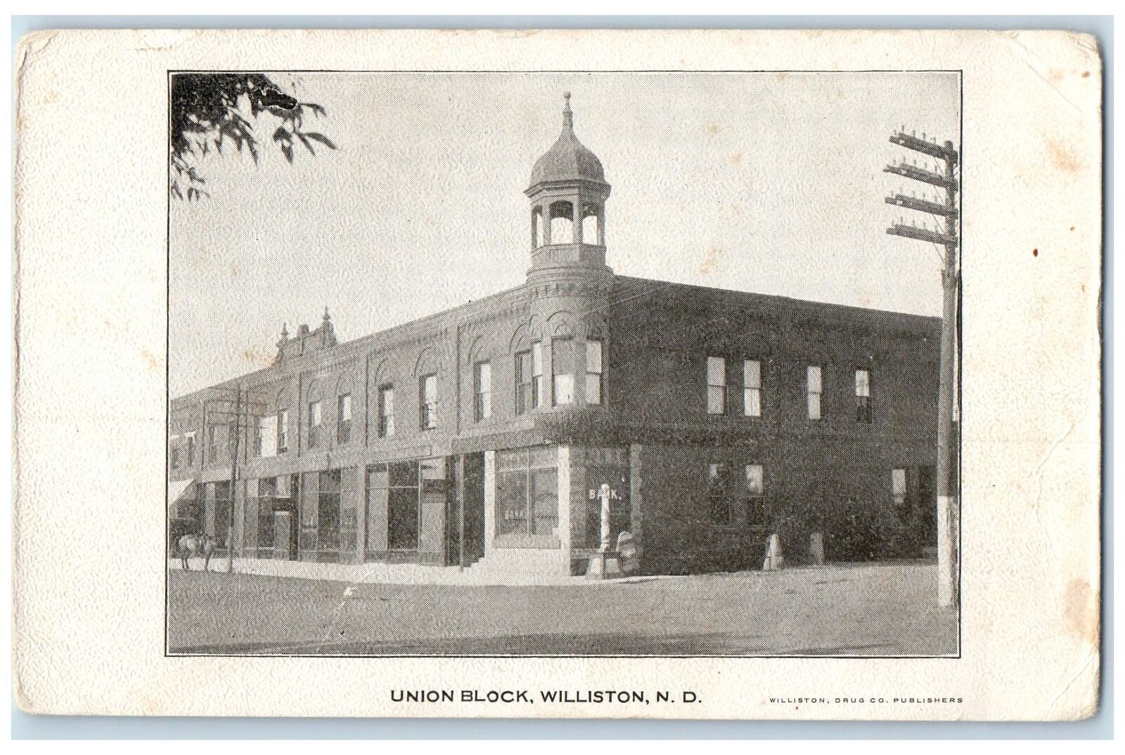 c1905s Union Block Exterior Roadside Williston North Dakota ND Unposted Postcard