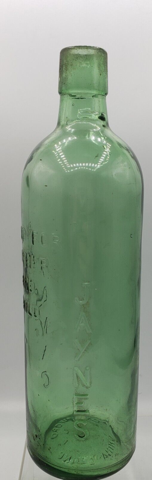 Vintage Jaynes Expectorant Green Glass Tonic Bottle Cork Top 10.25\