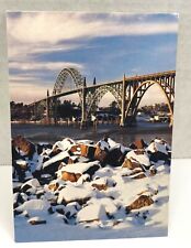 Snow in Newport Oregon Souvenir Postcard Winter's Bridge Unposted picture