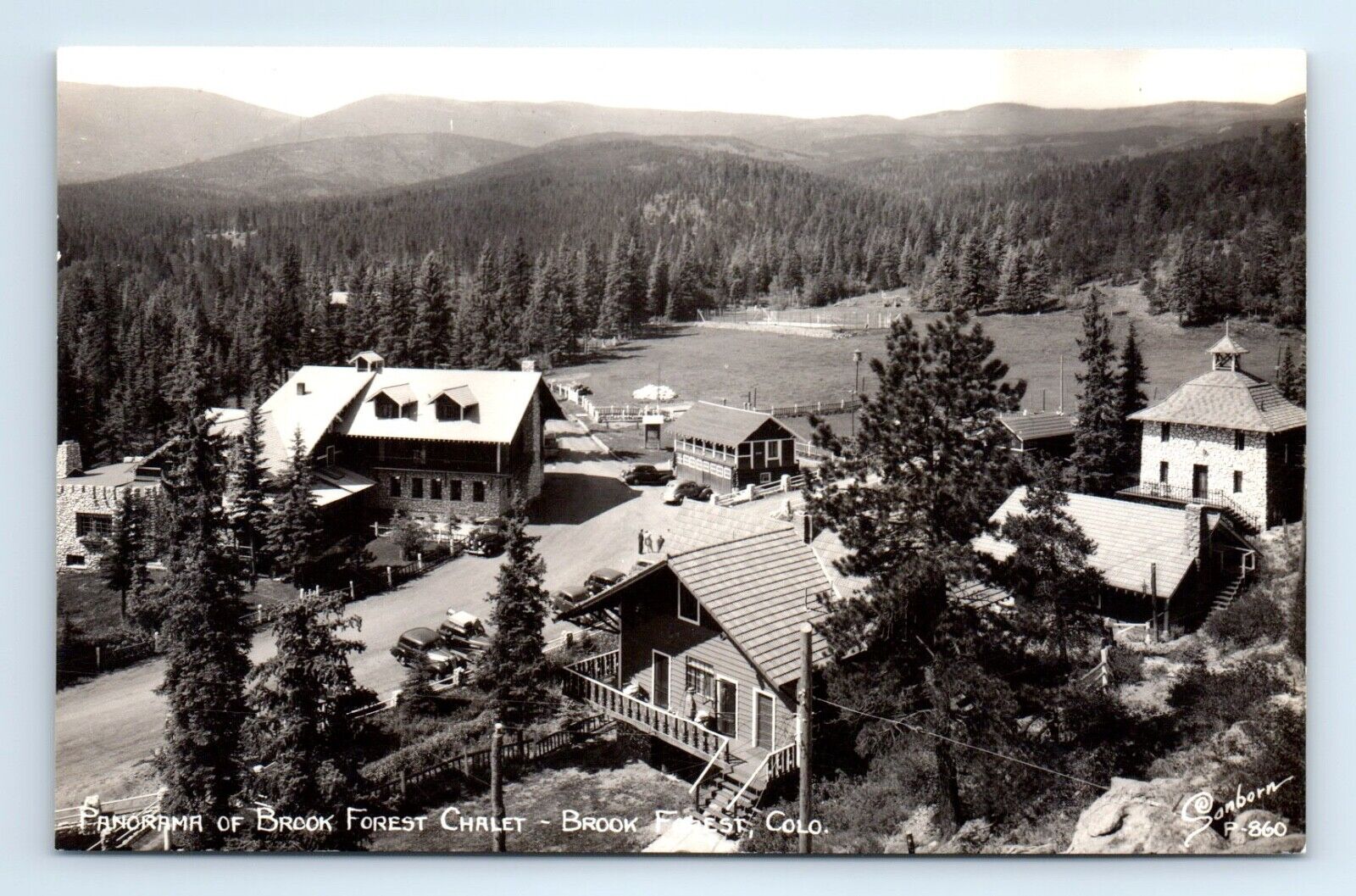 RPPC Brook Forest, CO Postcard - Panorama of Brook Forest Chalet - Sanborn Photo