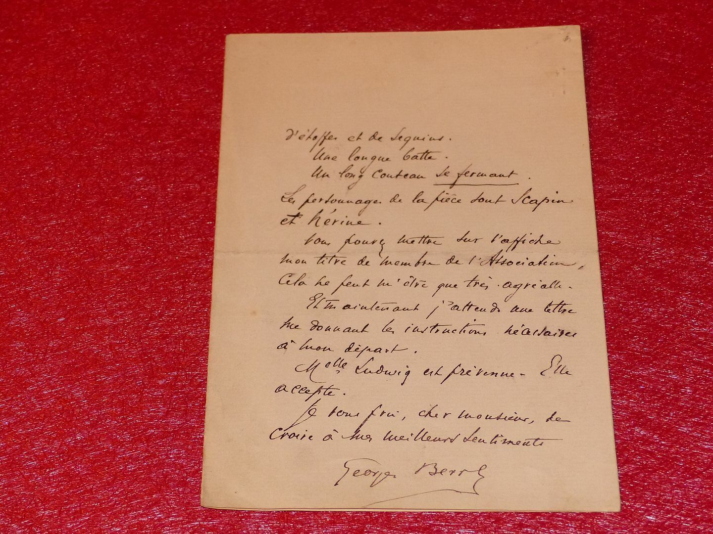 Letter Signed Autograph Georges Berr (Actor Theatre) Ca 1900 2pp
