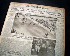 Kentucky Derby Horse Racing Win ASSAULT Triple Crown Winner 1943 NYC Newspaper picture
