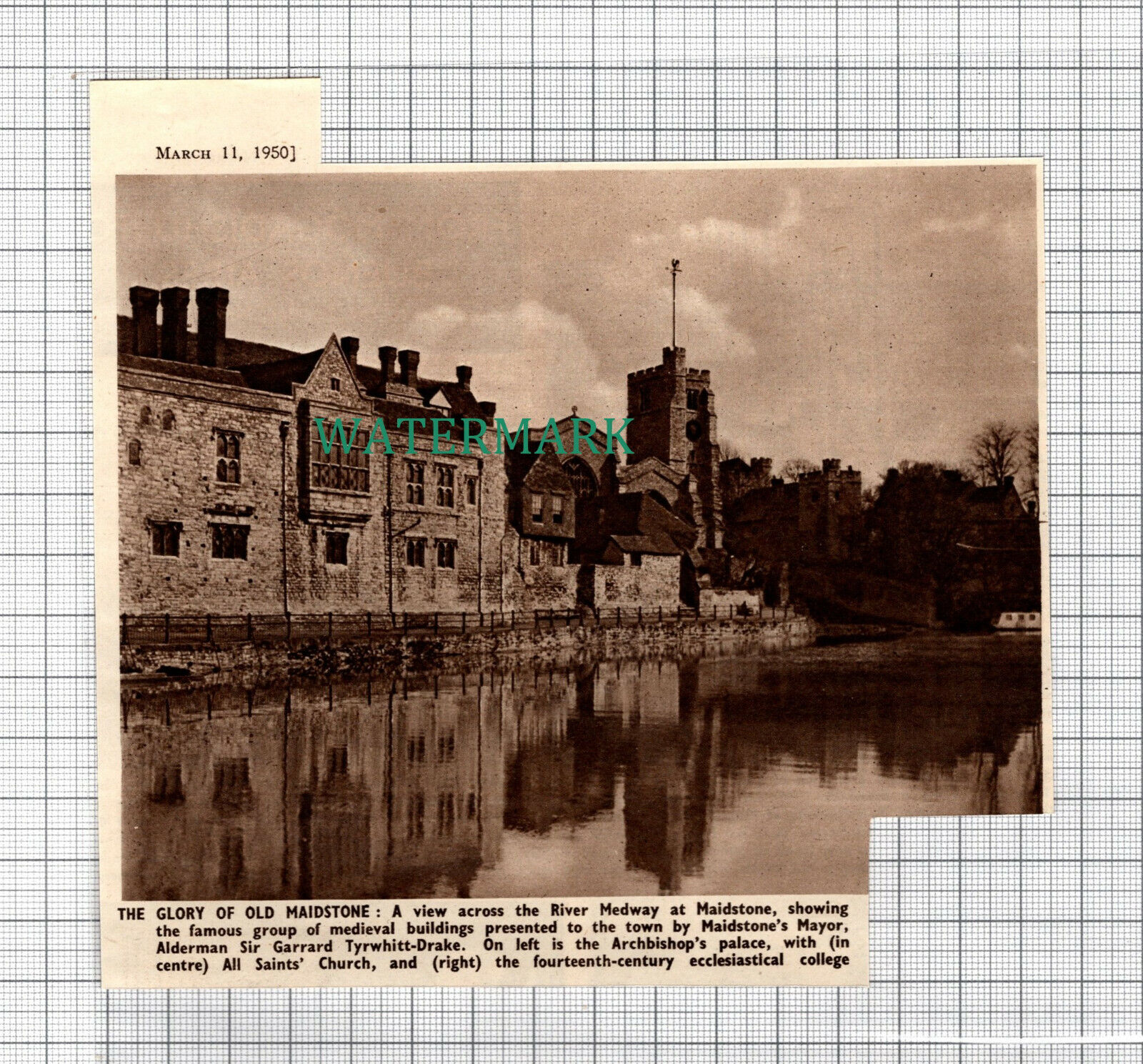 C3390) Maidstone Medieval Buildings River Medway - 1950 Clip