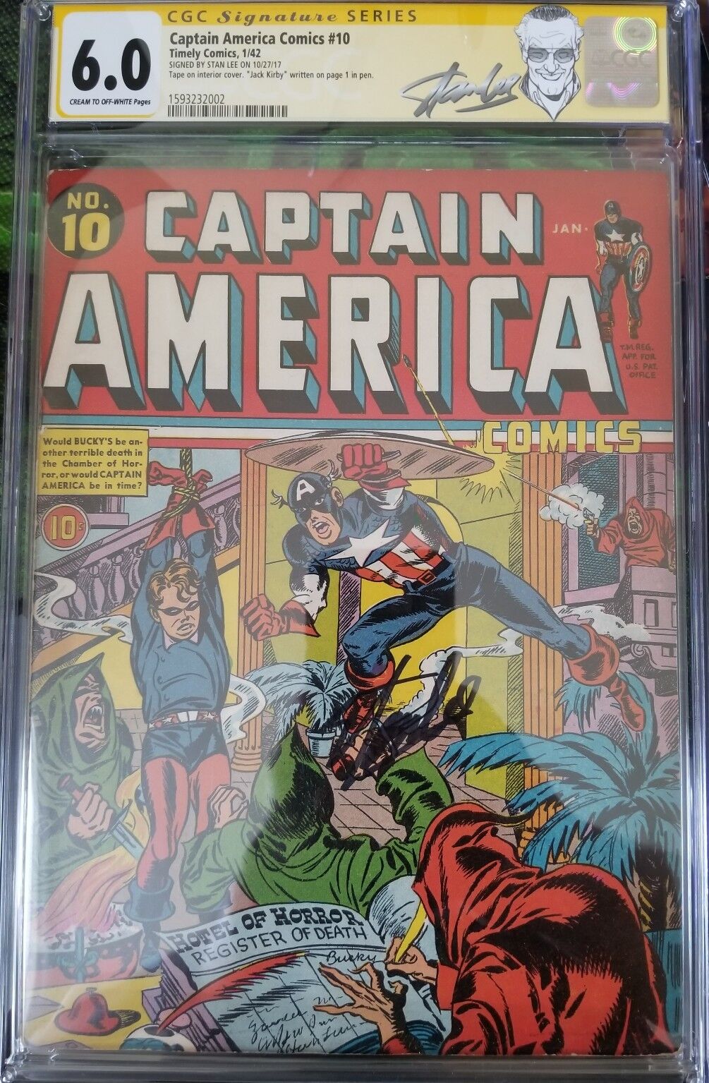 CAPTAIN AMERICA COMICS #10 CGC 6.0 Signed By Jack Kirby & Stan Lee 1 OF A KIND
