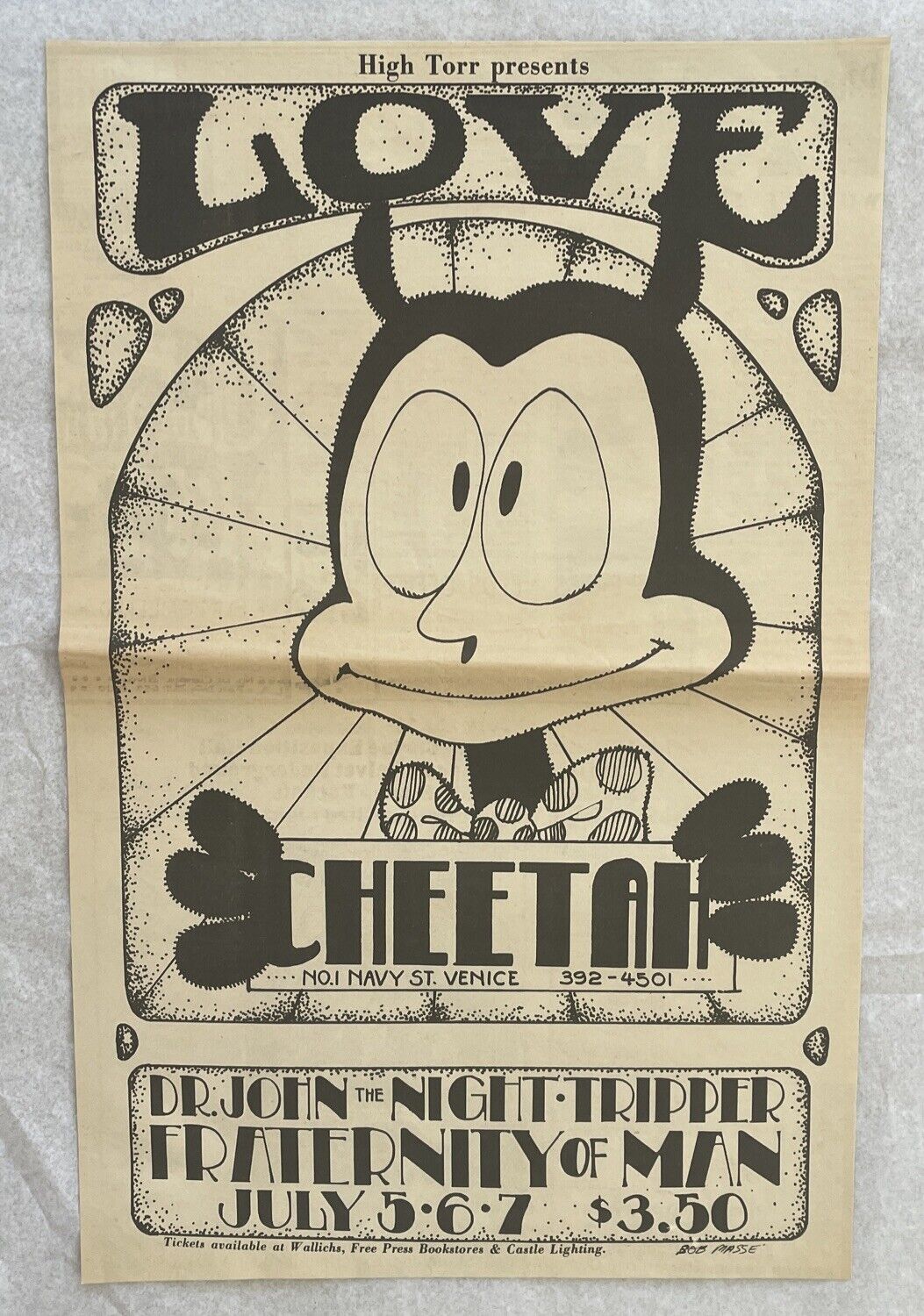 1968 LoVe, Dr. John, Fraternity Of Man, CHEETAH CLUB Venice Ca, Poster Type Ad