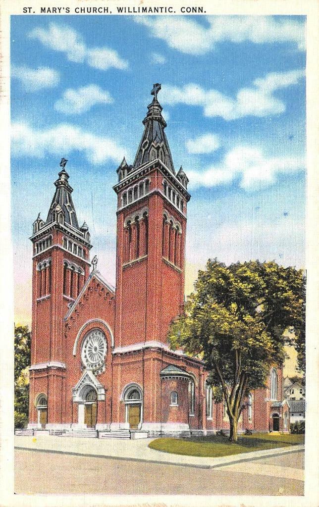 WILLIMANTIC, Connecticut CT   ST MARY\'S CHURCH  Windham County ca1940\'s Postcard
