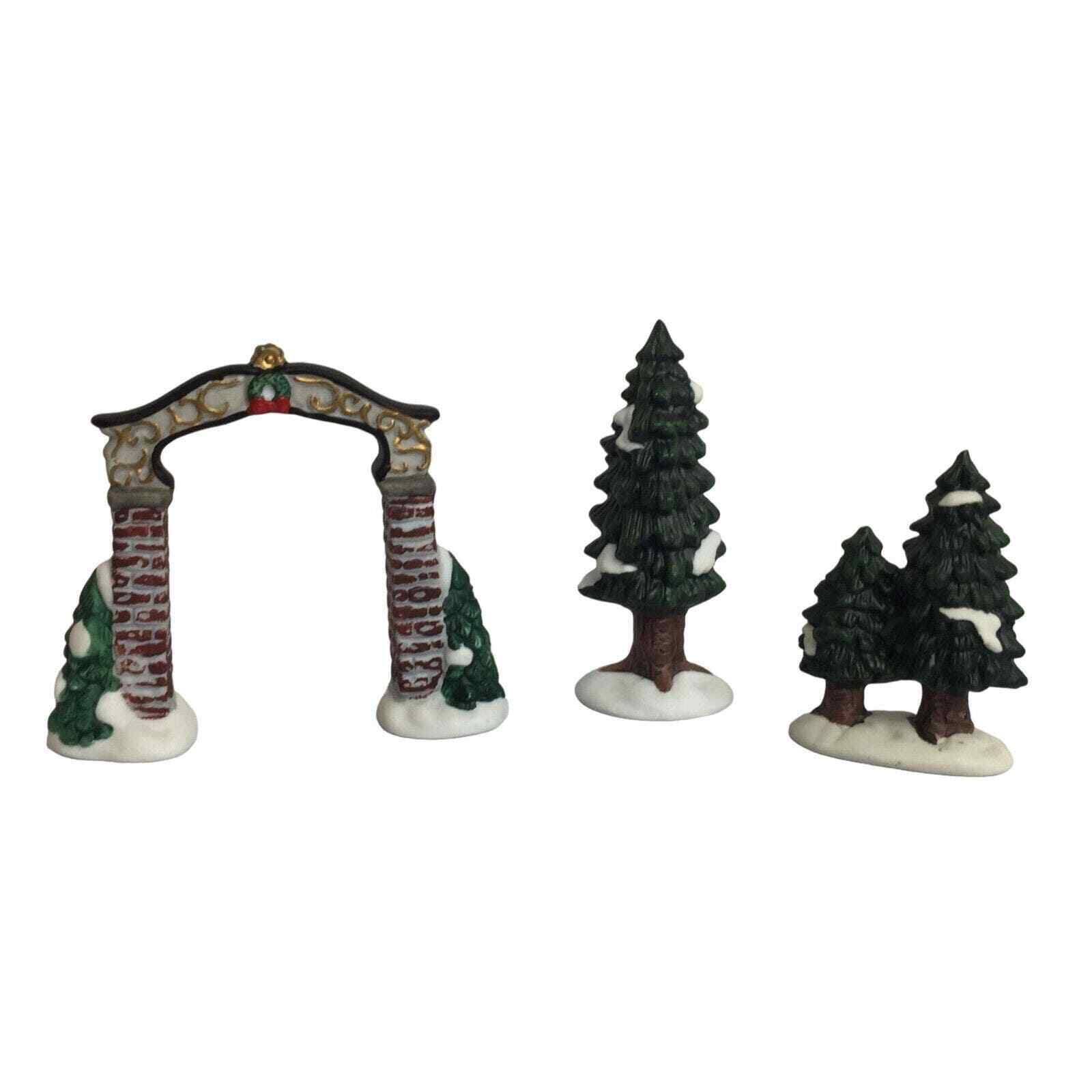 Grandeur Noel Victorian Village Gate Archway Bricked Gateway & Trees Christmas