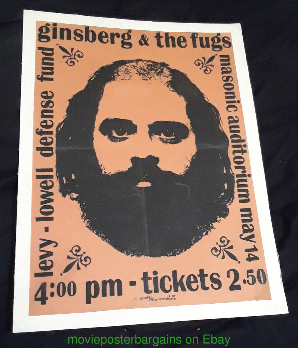 ALLEN GINSBERG AND THE FUGS POSTER MASONIC AUDITORIUM LEVY LOWELL DEFENSE FUND