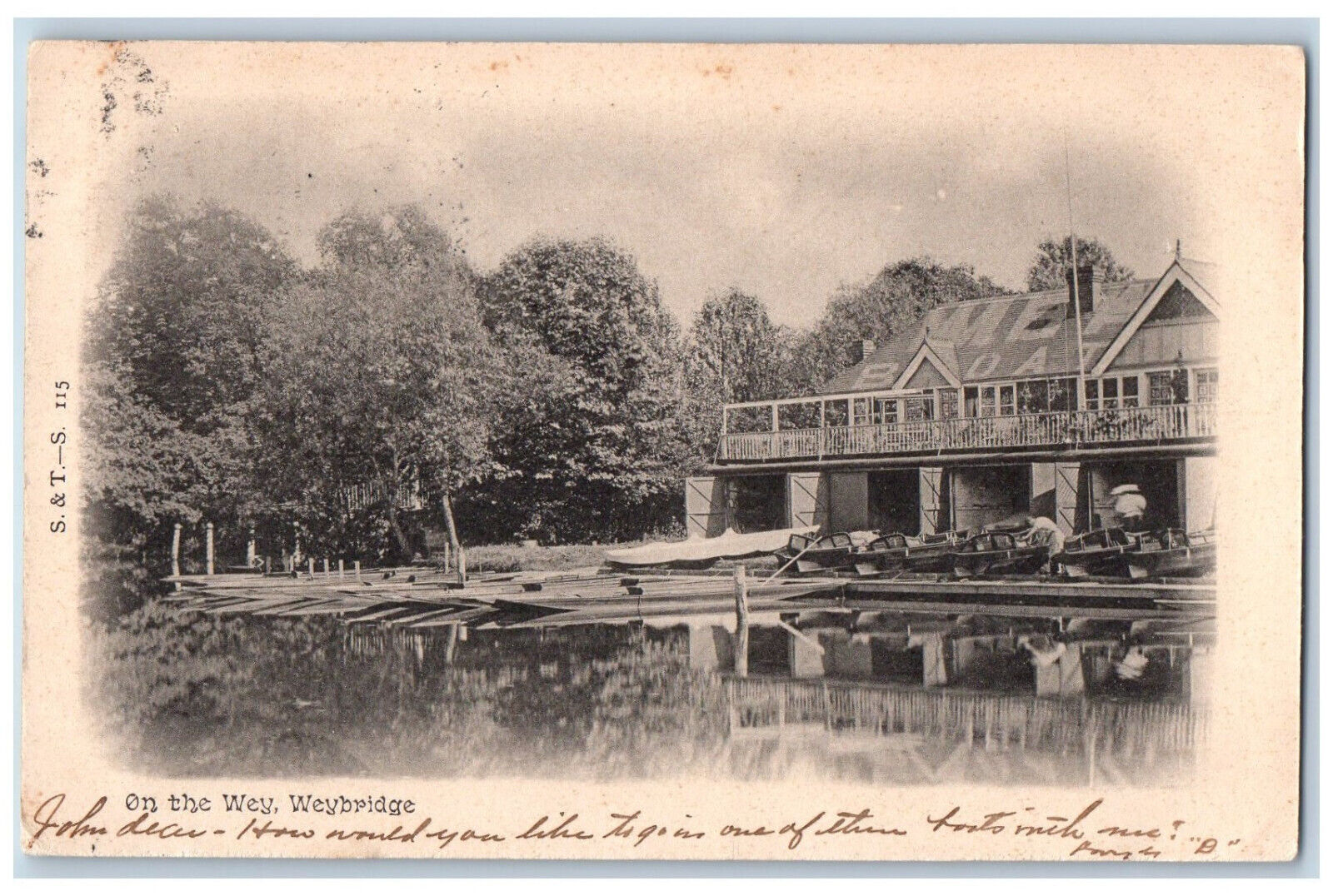 Surrey England Postcard On The Wey Weybridge Building View 1904 Antique