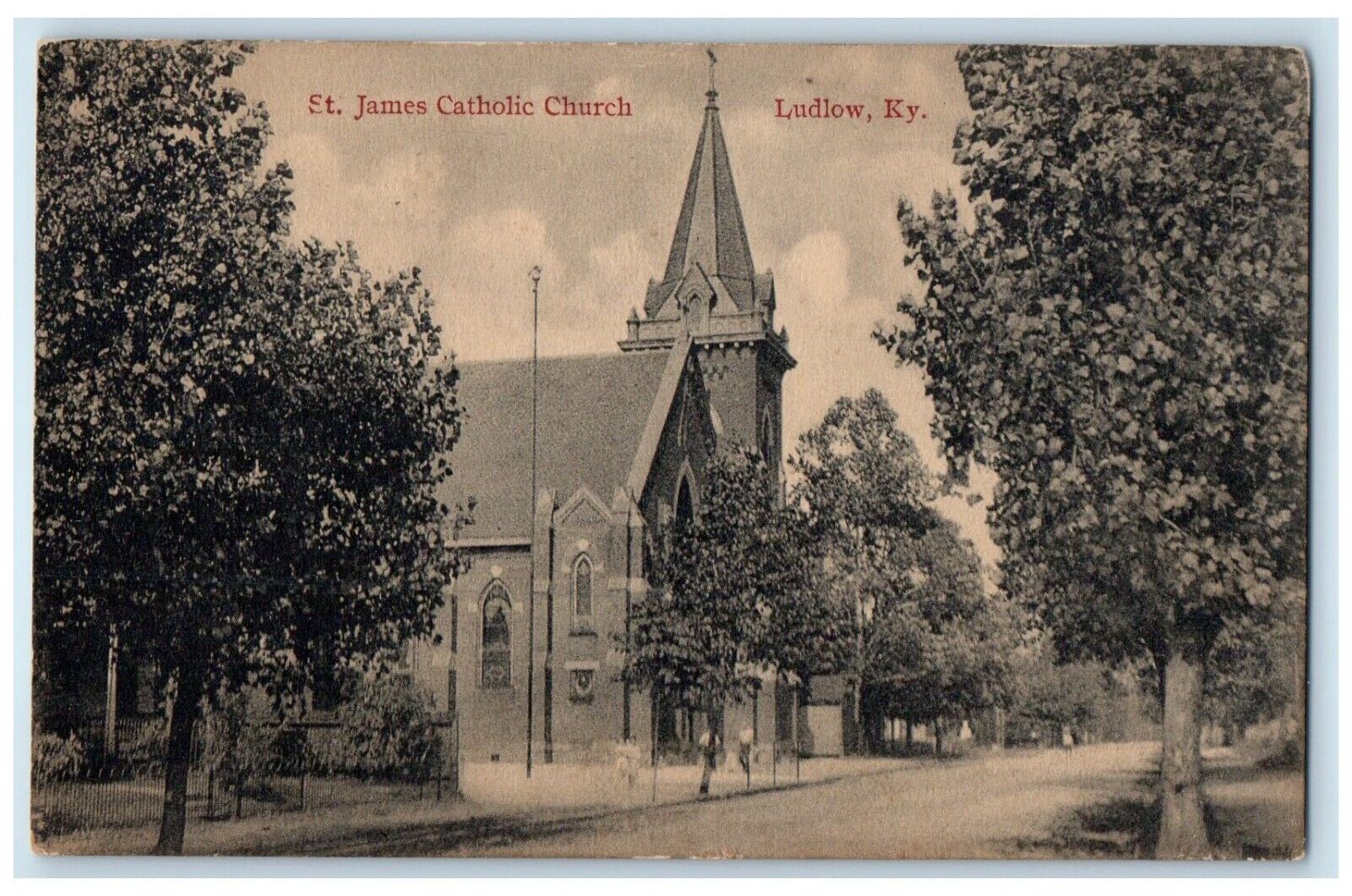 1914 St. James Catholic Church Scene Street Ludlow Kentucky KY Antique Postcard
