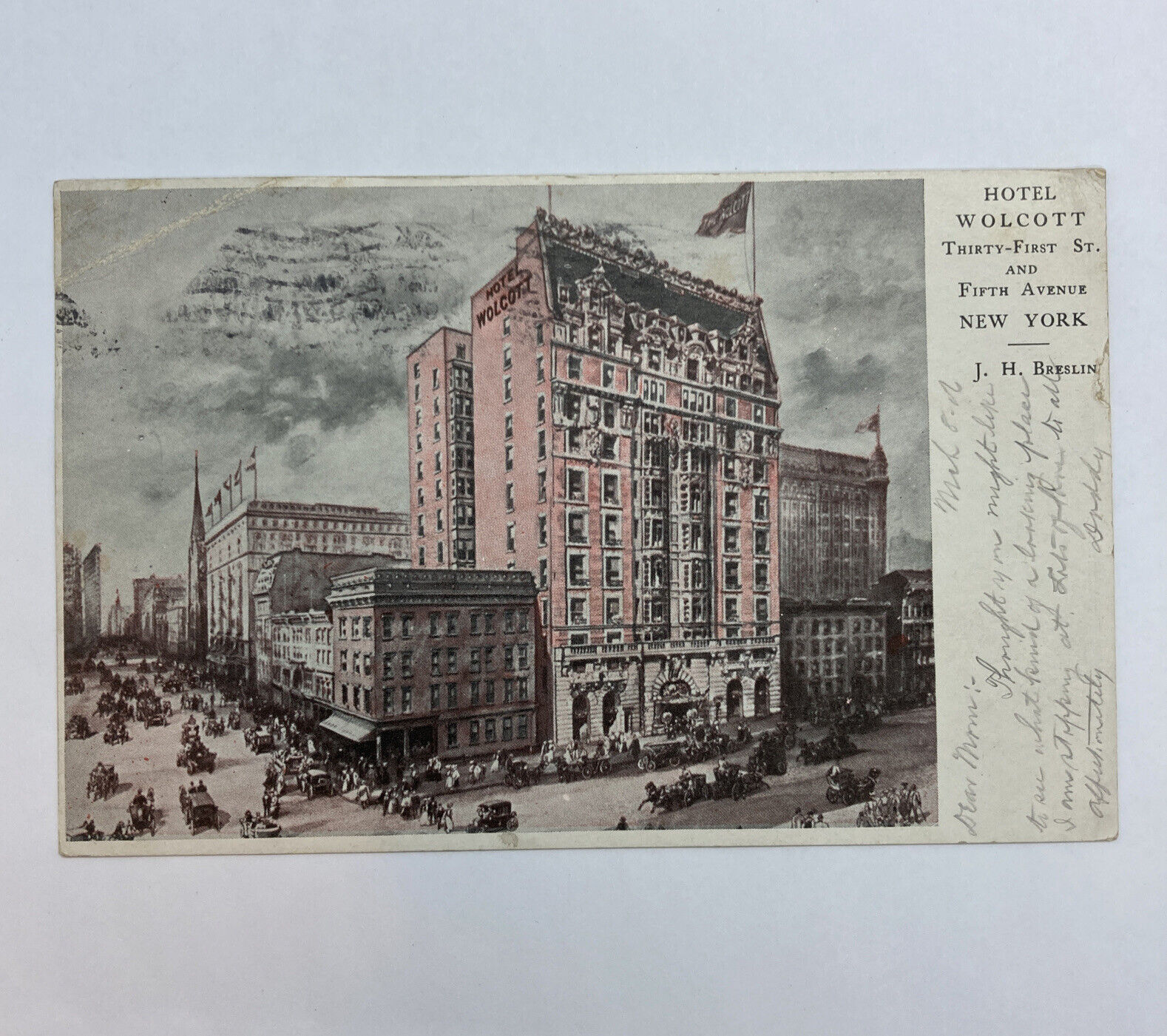 Vintage Postcard The Wolcott Hotel New York NY 31st Street & 5th Ave Posted 1906