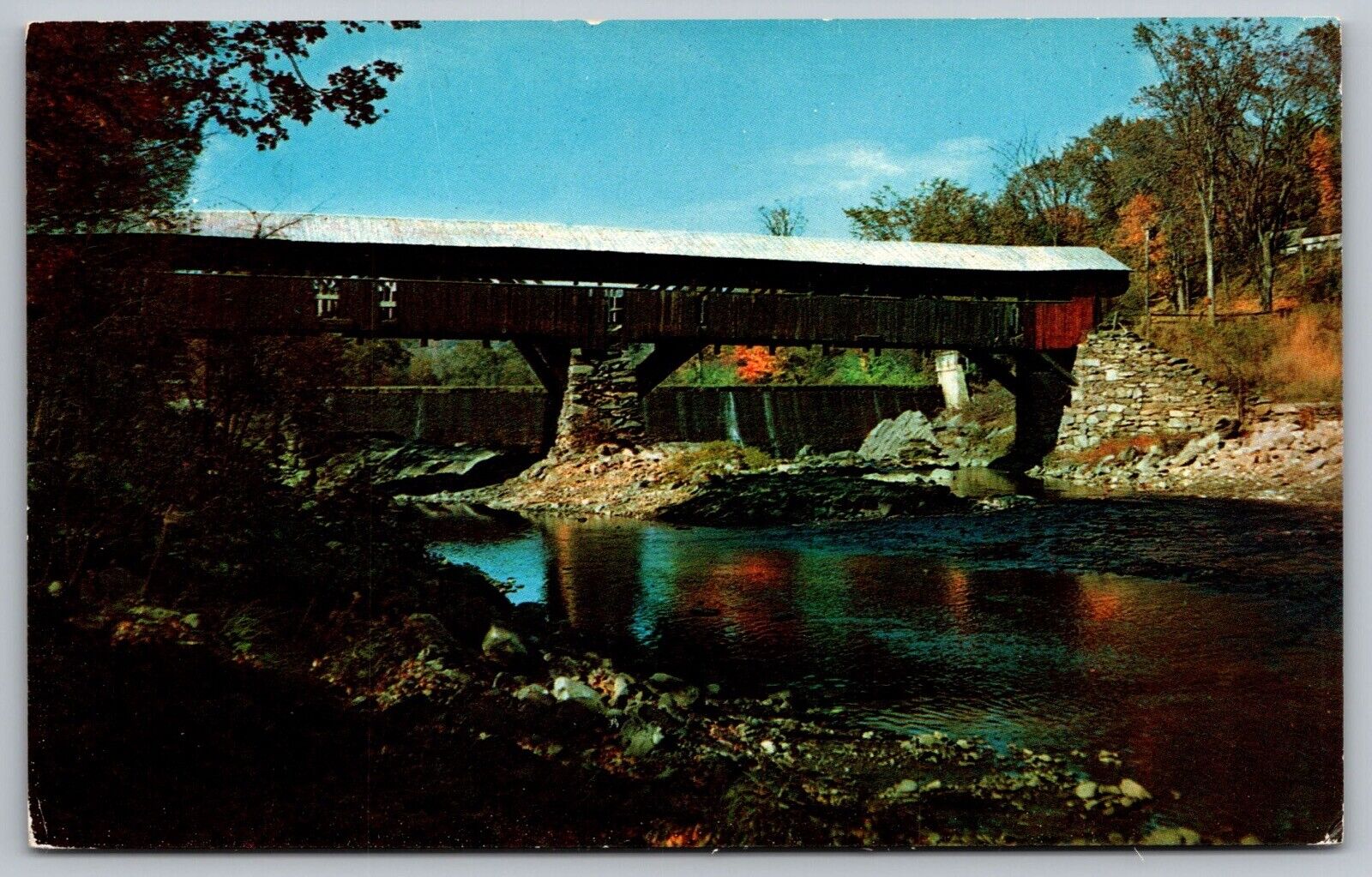 Taftsville Covered Bridge Ottauquechee River Riverfront Reflections VNG Postcard