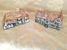 2 Miniature Tey Pottery Houses - Lavenham Guildhall Suffolk Pilgrims Rest Sussex picture
