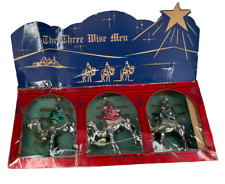 Set of 3 Vintage Bradford Plastic Three Wisemen Kings On Camels Silver W/ Box picture