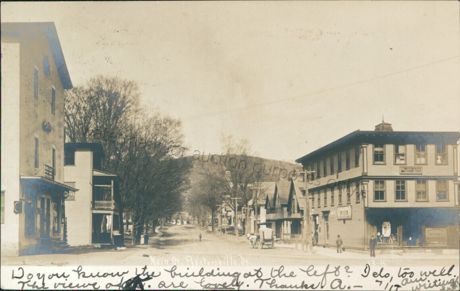 Proctorsville, VT: 1906 RPPC Main St Windsor County, Vermont Real Photo Postcard