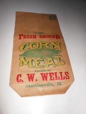 Vtg Fresh Ground CORN Meal 5 lb Paper Bag, C W Wells, Martinsville, ILL picture