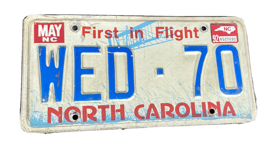 Vintage North Carolina License Plate  WED-70  