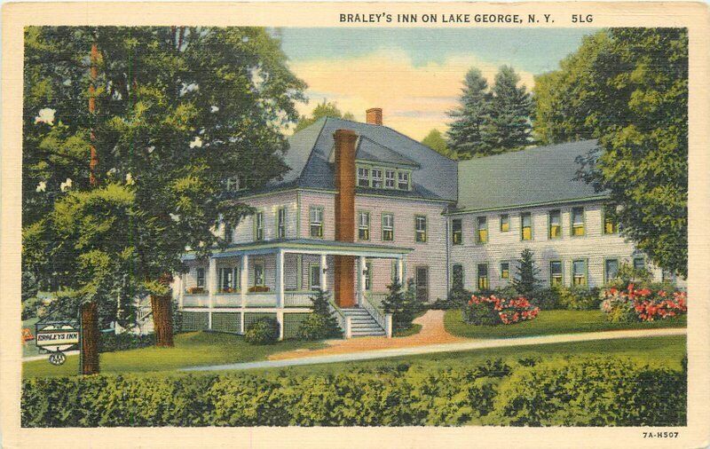 Braley\'s Inn Lake George New York Roadside Hughes Teich Postcard linen 12590