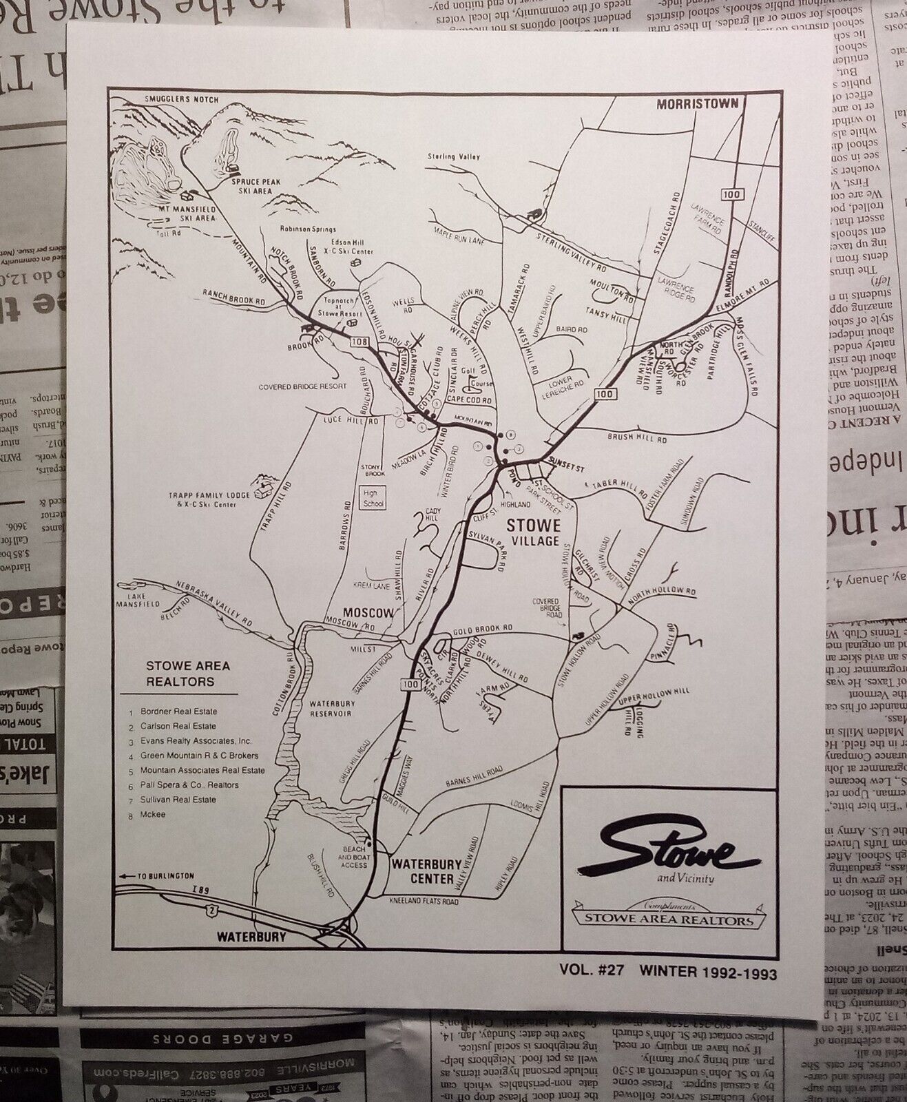 Stowe Vermont Map - Stowe Area Realtors - Winter 1992-1993