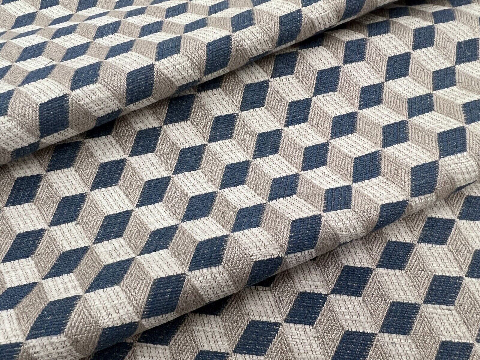 Romo Geometric Optical Weave Uphol Fabric- Danby / Buxton Blue 3.30 yds 7857/04