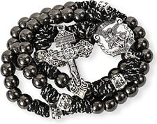 St. Michael Paracord Rosary Beaded Necklace Gun Black Metal Beads Men Rosary 20