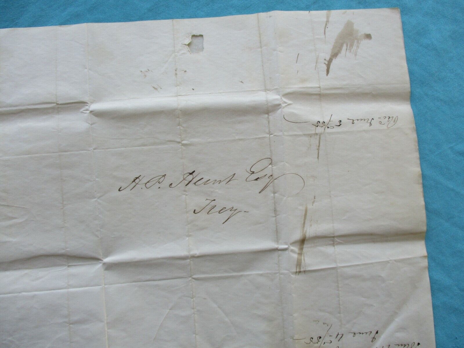 1855 Lansingburgh,New York John Holmes signed letter to H.P. Hunt Troy,New York