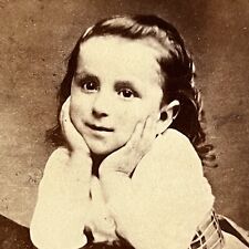 Antique CDV Photograph Adorable Little Girl With Face In Hands Bridgewater MA picture