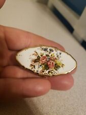 Vtg Stratton England Gold Tone Floral Pattern Lipstick Holder / Ring / Mirror  picture