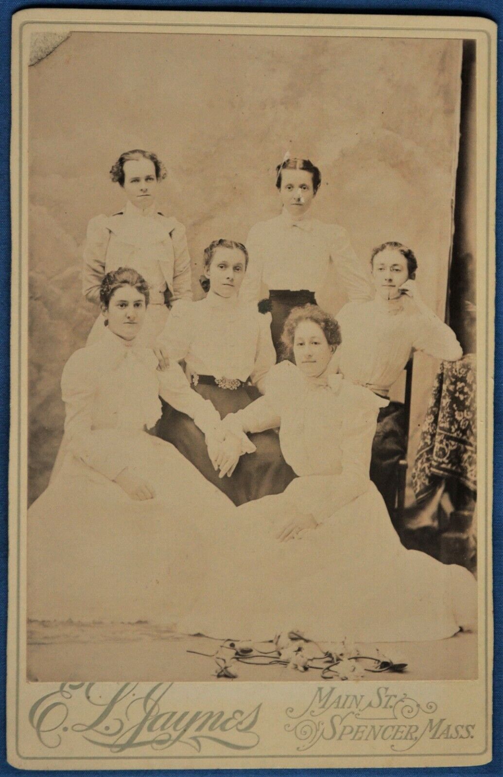 Cabinet Photo Group of Six Young Women Jaynes Spencer MA 1890s