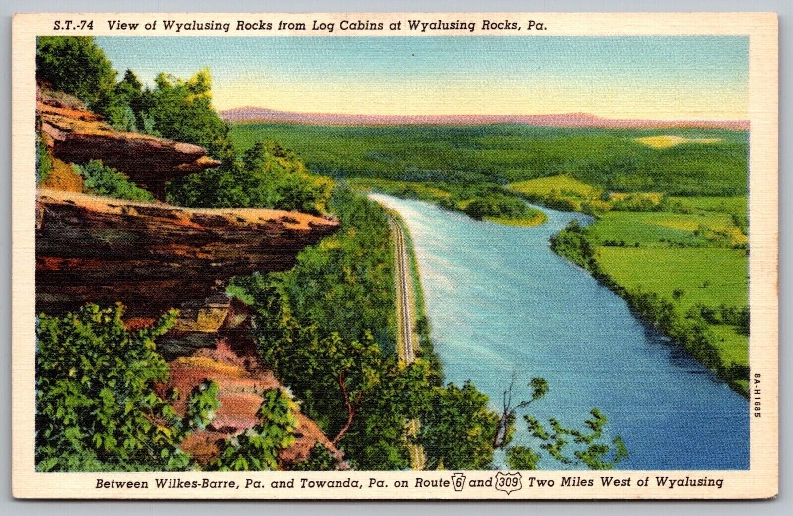 Wyalusing Rocks Log Cabins Pennsylvania Wilkes Barre PA Birds Eye View Postcard