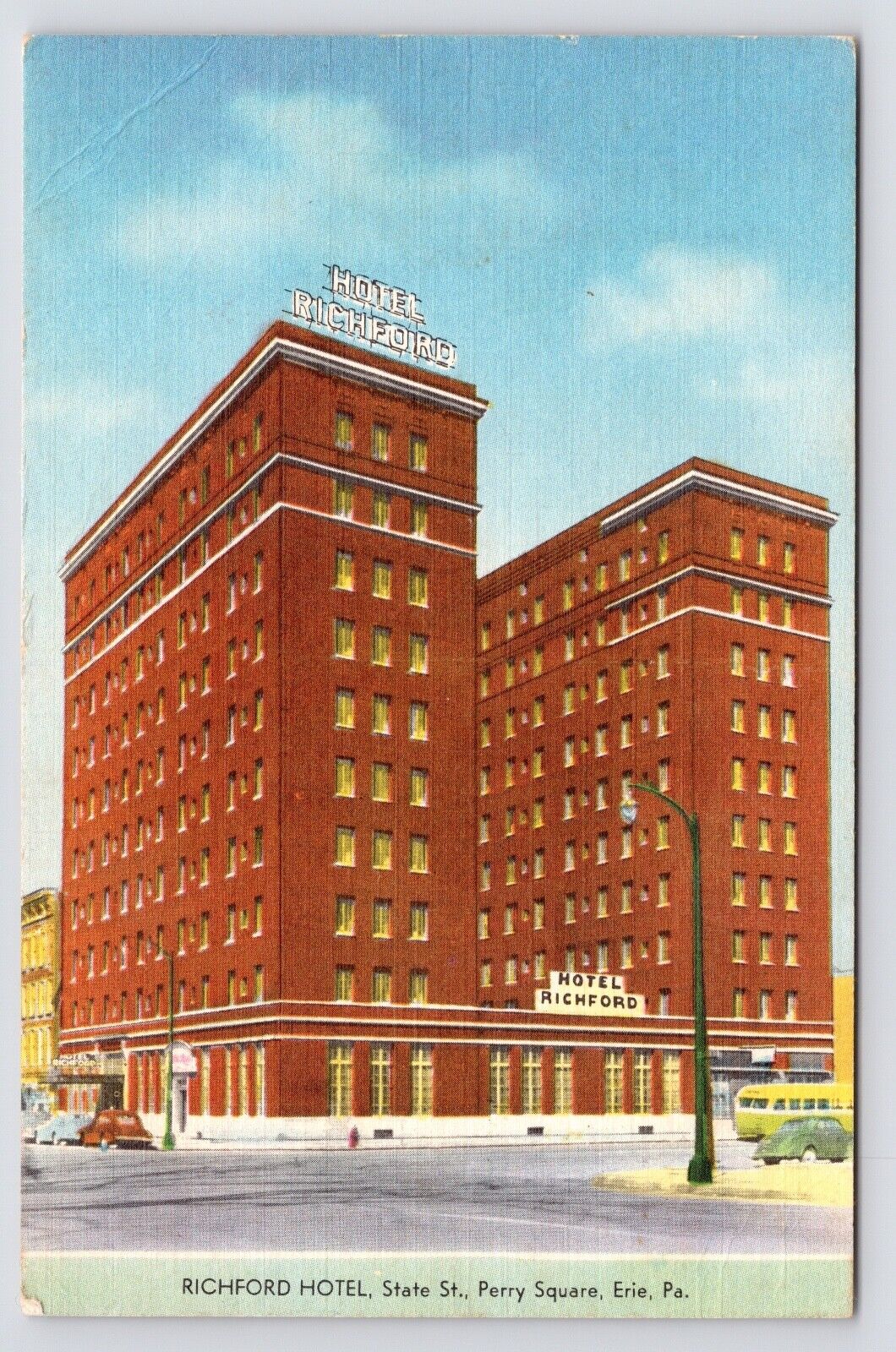 c1940s Richford Hotel State Street Perry Square Erie Pennsylvania PA PC Postcard