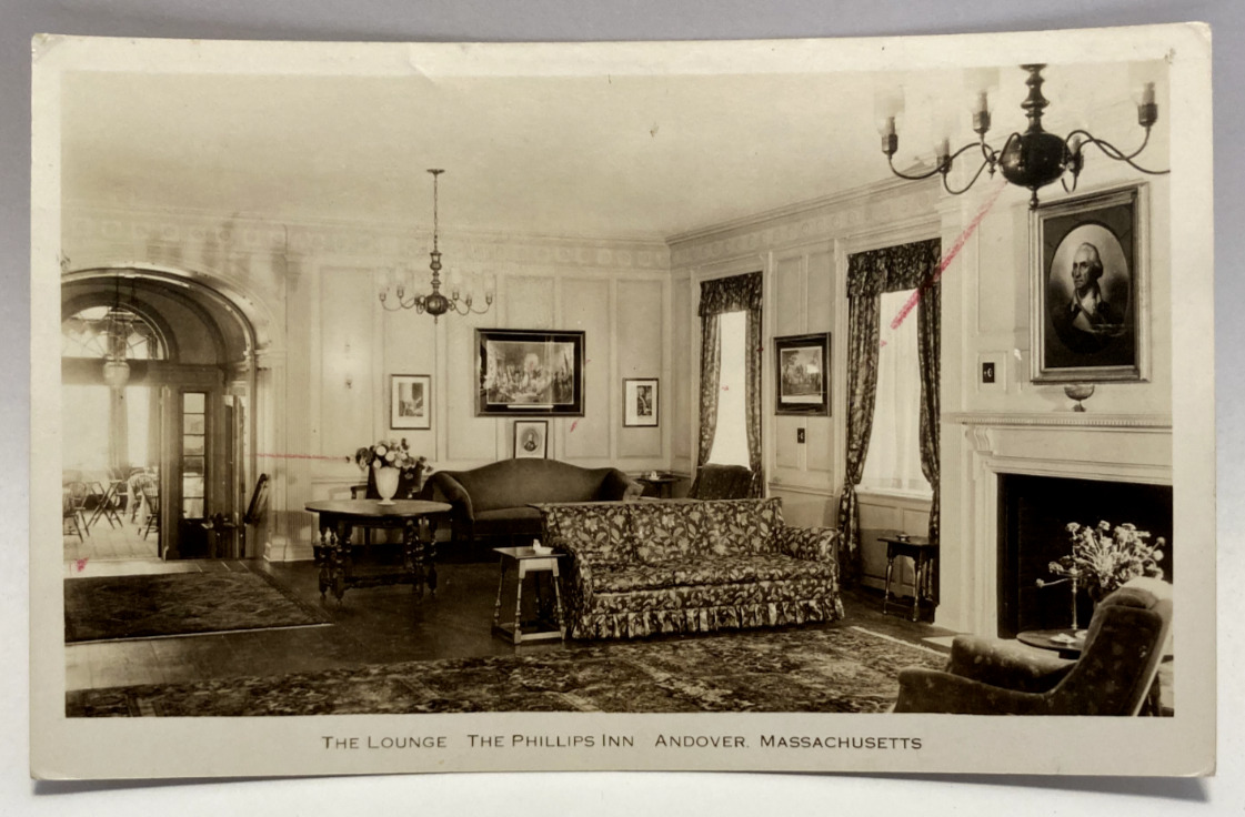 RPPC The Lounge, The Phillips Inn, Andover, Massachusetts MA Real Photo Postcard