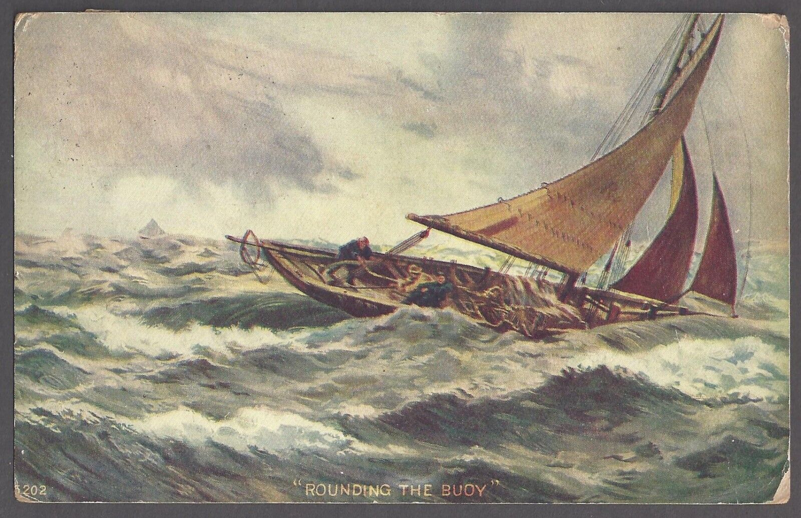 ROUNDING THE BUOY Postcard Sailboat East Craftsbury VT 1908