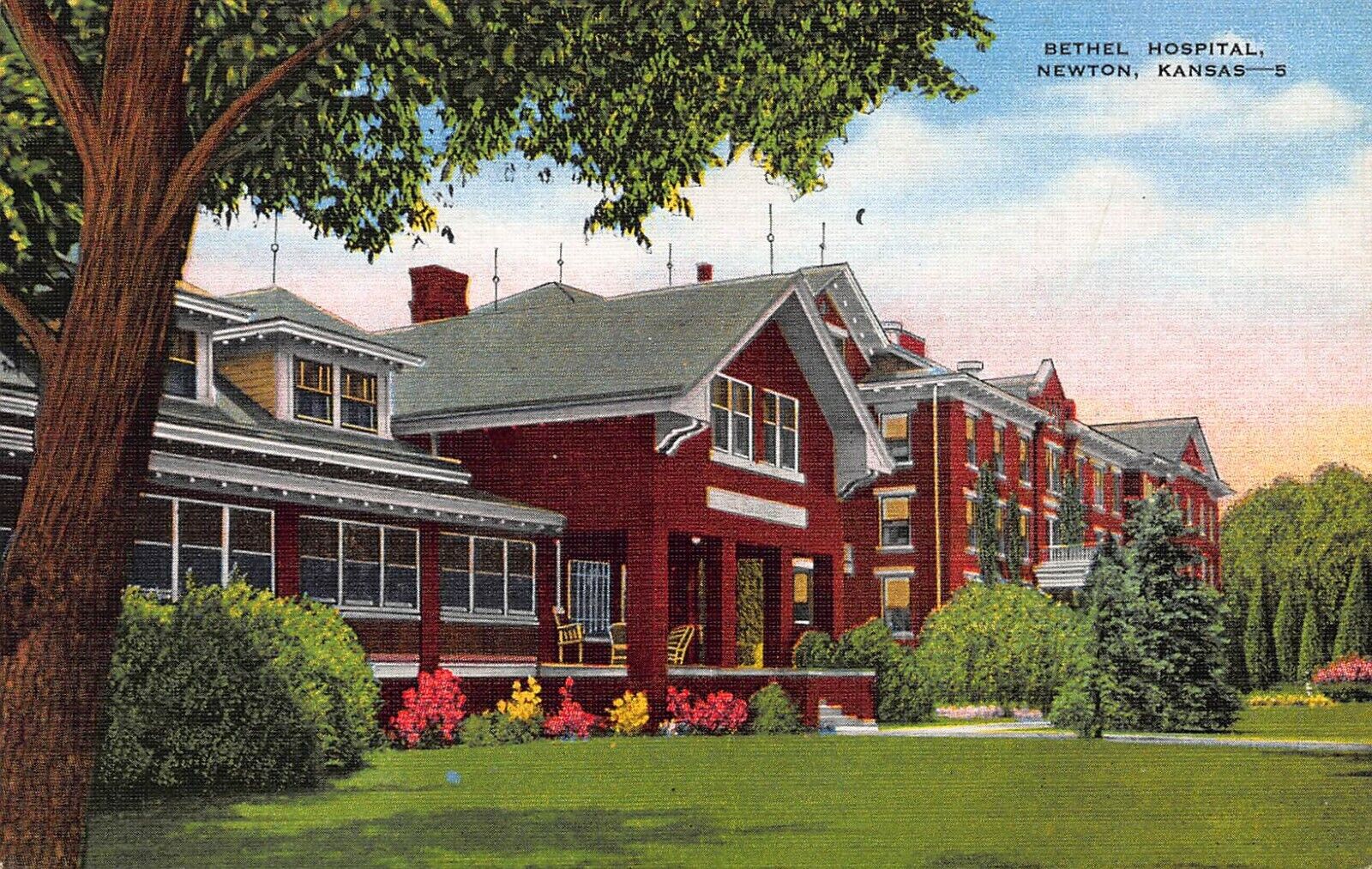 Bethel Hospital, Newton, Kansas, Early Linen Postcard, Unused