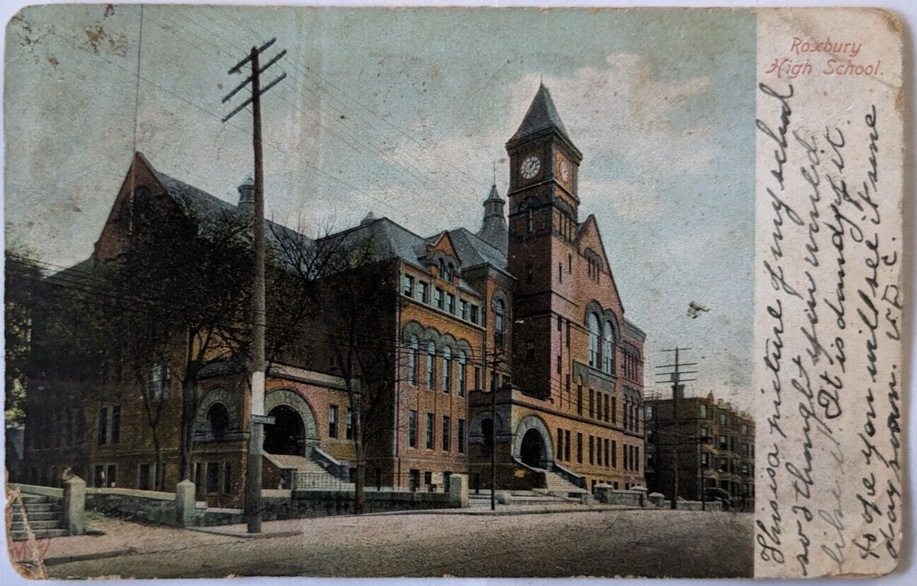 Roxbury MA-Massachusetts High School, Antique Vintage c1909 Postcard Boston PM