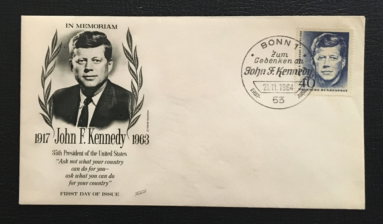 Bonn Germany 1964. First Day Cover of John F Kennedy. 