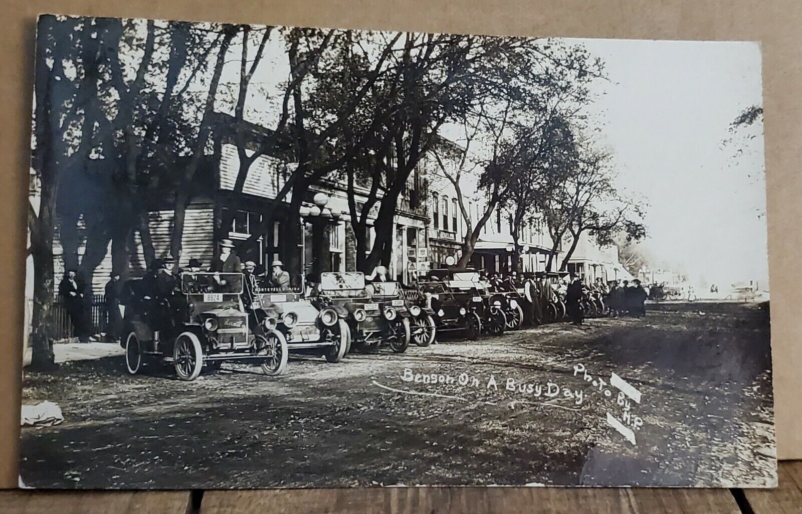 RPPC Real Picture Postcard Benson, MN  Downtown pic OLD CARS 